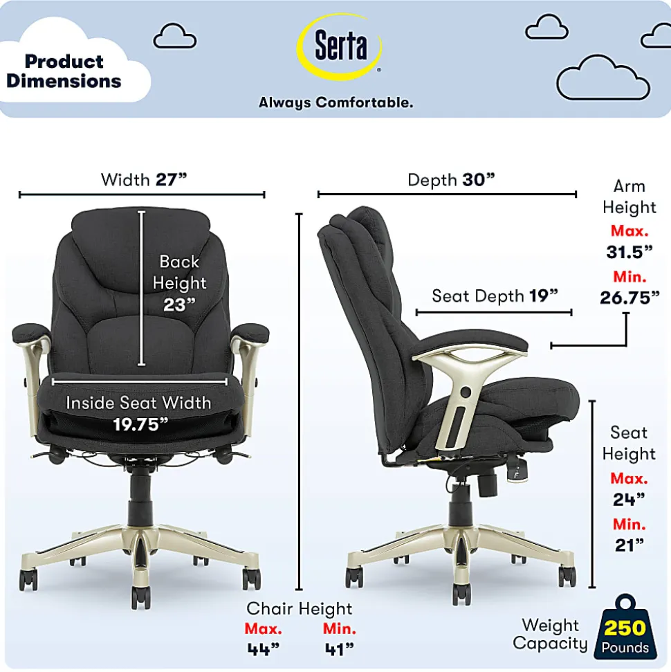 Serta® Claremont Ergonomic Bonded Leather Mid-Back Office Chair, Dark Gray/Silver