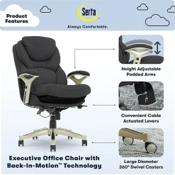 Serta® Claremont Ergonomic Bonded Leather Mid-Back Office Chair, Dark Gray/Silver