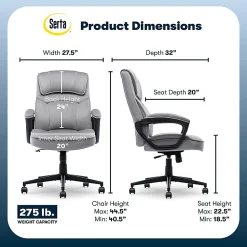 Serta® Comfort Classic Ergonomic Fabric High-Back Executive Office Chair, Gray