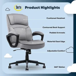 Serta® Comfort Classic Ergonomic Fabric High-Back Executive Office Chair, Gray