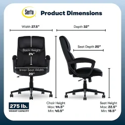 Serta® Comfort Classic Ergonomic Fabric High-Back Executive Office Chair, Black