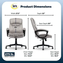 Serta® Comfort Classic Ergonomic Fabric High-Back Executive Office Chair, Taupe
