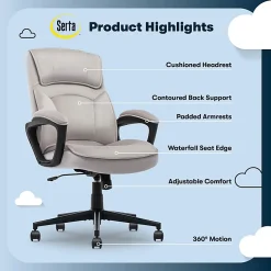 Serta® Comfort Classic Ergonomic Fabric High-Back Executive Office Chair, Taupe