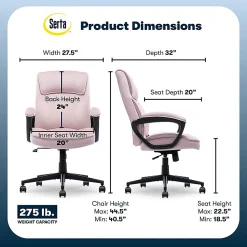 Serta® Comfort Classic Ergonomic Fabric High-Back Executive Office Chair, Pink