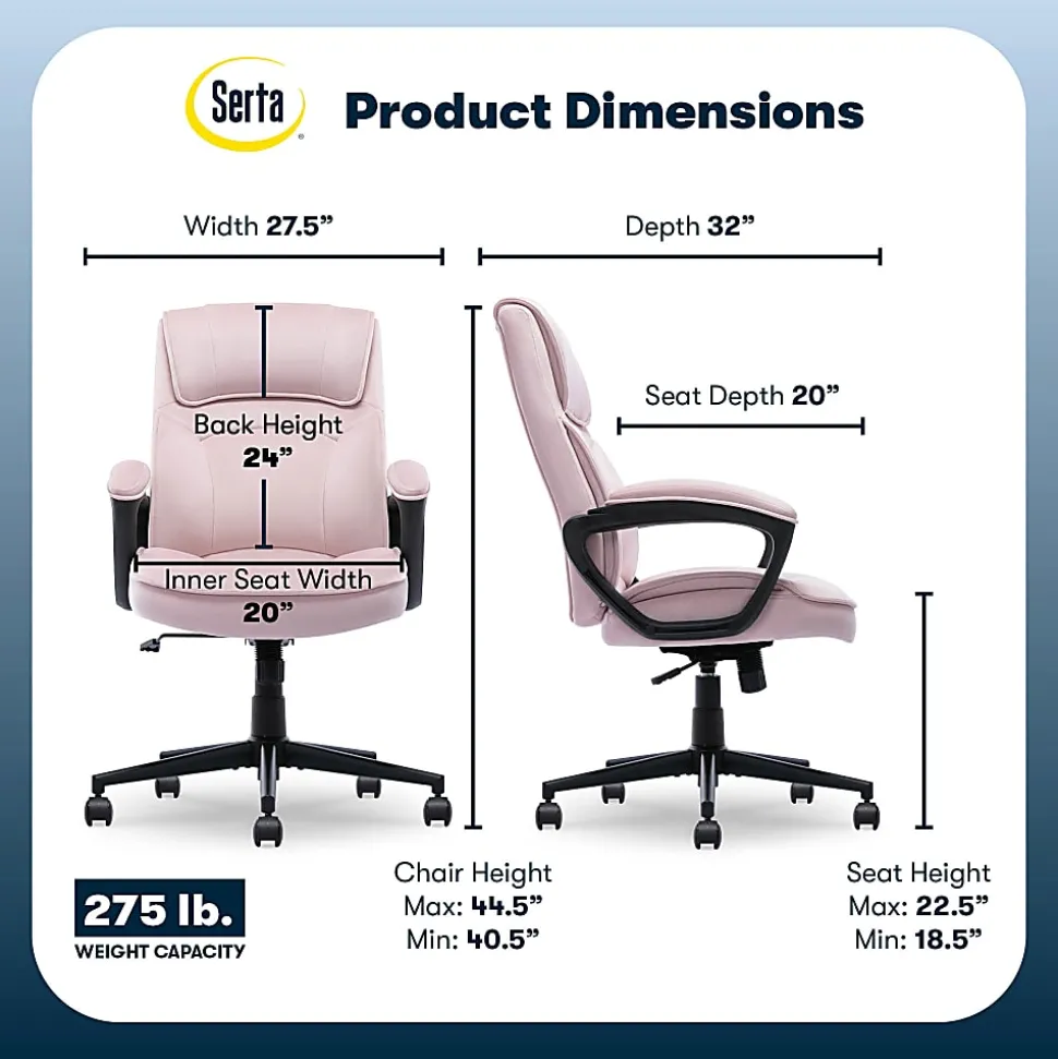 Serta® Comfort Classic Ergonomic Fabric High-Back Executive Office Chair, Pink