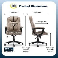 Serta® Comfort Eco Ergonomic Velvet Mid-Back Office Chair, Light Brown