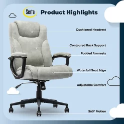 Serta® Comfort Eco Ergonomic Velvet Mid-Back Office Chair, Light Gray