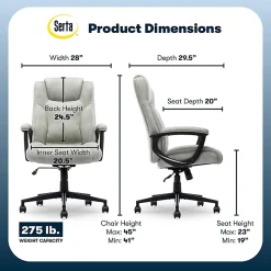 Serta® Comfort Eco Ergonomic Velvet Mid-Back Office Chair, Light Gray