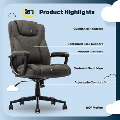 Serta® Comfort Eco Ergonomic Velvet Mid-Back Executive Office Chair, Brown/Black