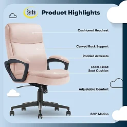 Serta® Comfort Ergo Ergonomic Velvet High-Back Executive Office Chair, Pink/Black