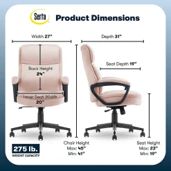 Serta® Comfort Ergo Ergonomic Velvet High-Back Executive Office Chair, Pink/Black