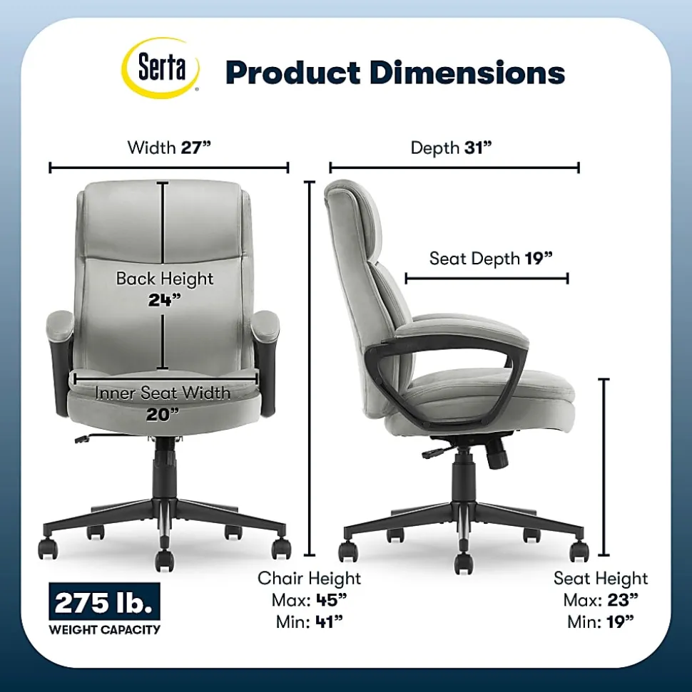 Serta® Comfort Ergo Ergonomic Velvet High-Back Executive Office Chair, Gray/Black