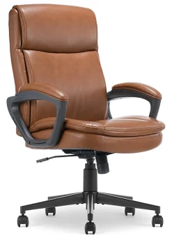 Serta® Comfort Ergo Ergonomic Bonded Leather Mid-Back Executive Office Chair, Cognac