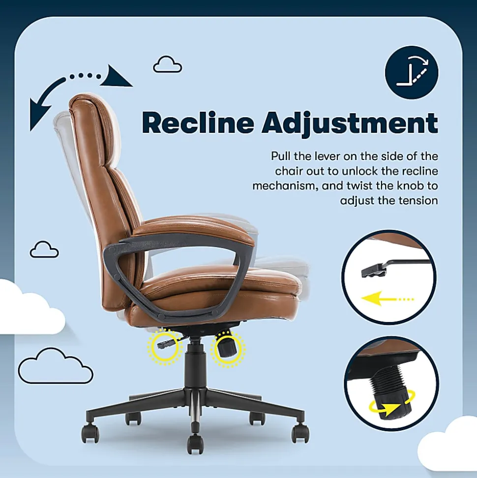 Serta® Comfort Ergo Ergonomic Bonded Leather Mid-Back Executive Office Chair, Cognac