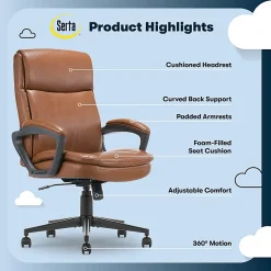 Serta® Comfort Ergo Ergonomic Bonded Leather Mid-Back Executive Office Chair, Cognac