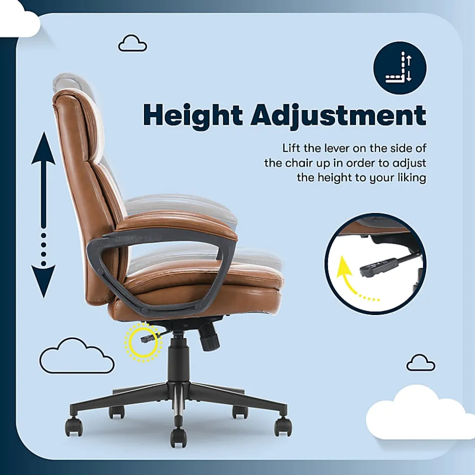 Serta® Comfort Ergo Ergonomic Bonded Leather Mid-Back Executive Office Chair, Cognac