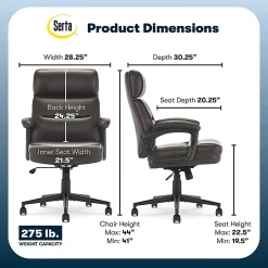 Serta Comfort Ergonomic Bonded Leather Mid-Back Executive Office Chair, Brown
