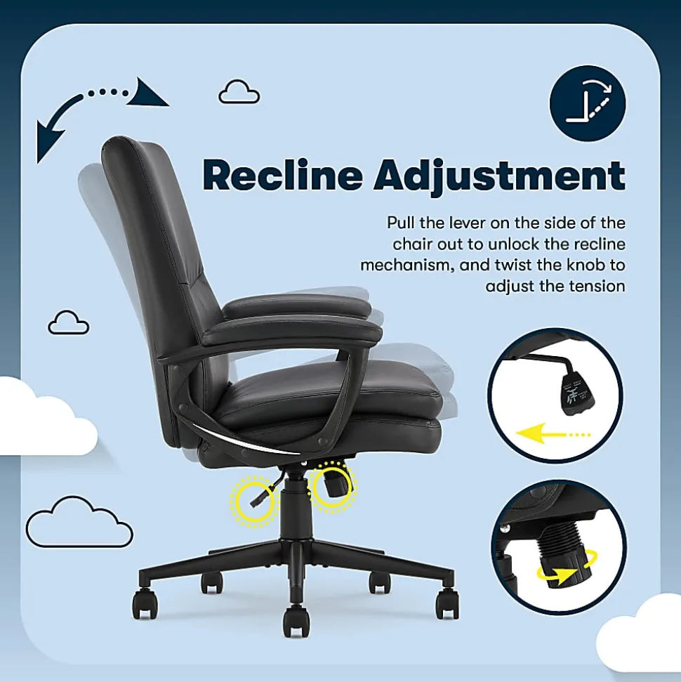 Serta® Comfort Modern Ergonomic Bonded Leather High-Back Executive Office Chair, Black