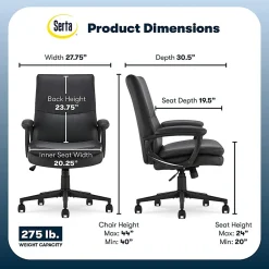 Serta® Comfort Modern Ergonomic Bonded Leather High-Back Executive Office Chair, Black