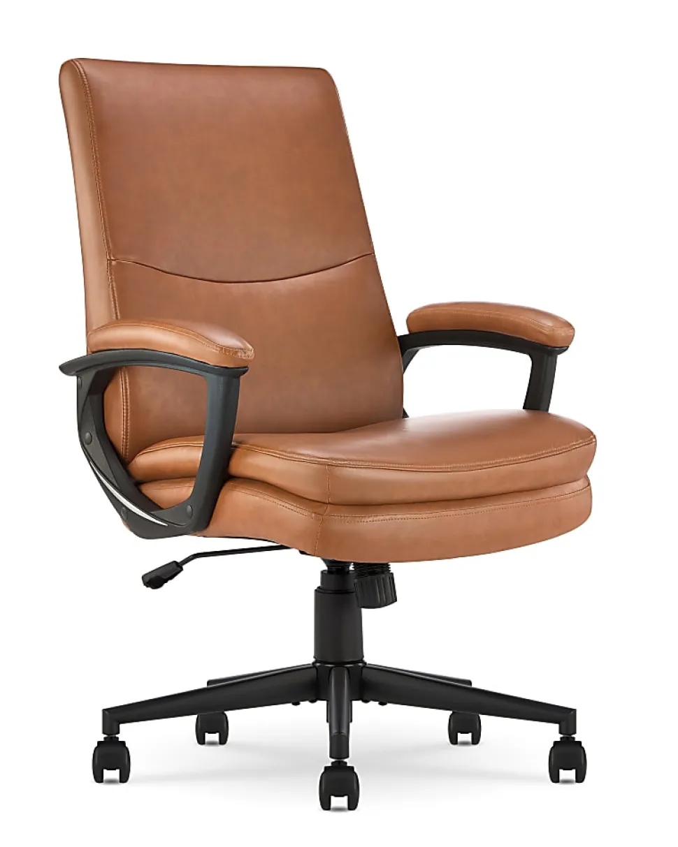Serta® Comfort Modern Ergonomic Bonded Leather High-Back Executive Office Chair, Cognac