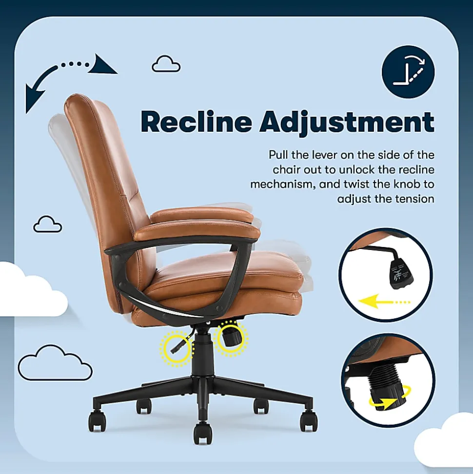 Serta® Comfort Modern Ergonomic Bonded Leather High-Back Executive Office Chair, Cognac