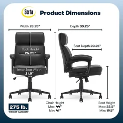 Serta Comfort Series Ergonomic Bonded Leather Mid-Back Executive Office Chair, Black