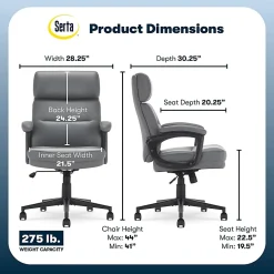 Serta Comfort Series Ergonomic Bonded Leather Mid-Back Executive Office Chair, Gray