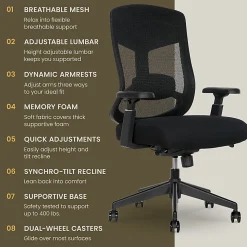 Serta Commercial Eco-2000 Big & Tall Ergonomic Mesh High-Back Executive Office Chair, Black