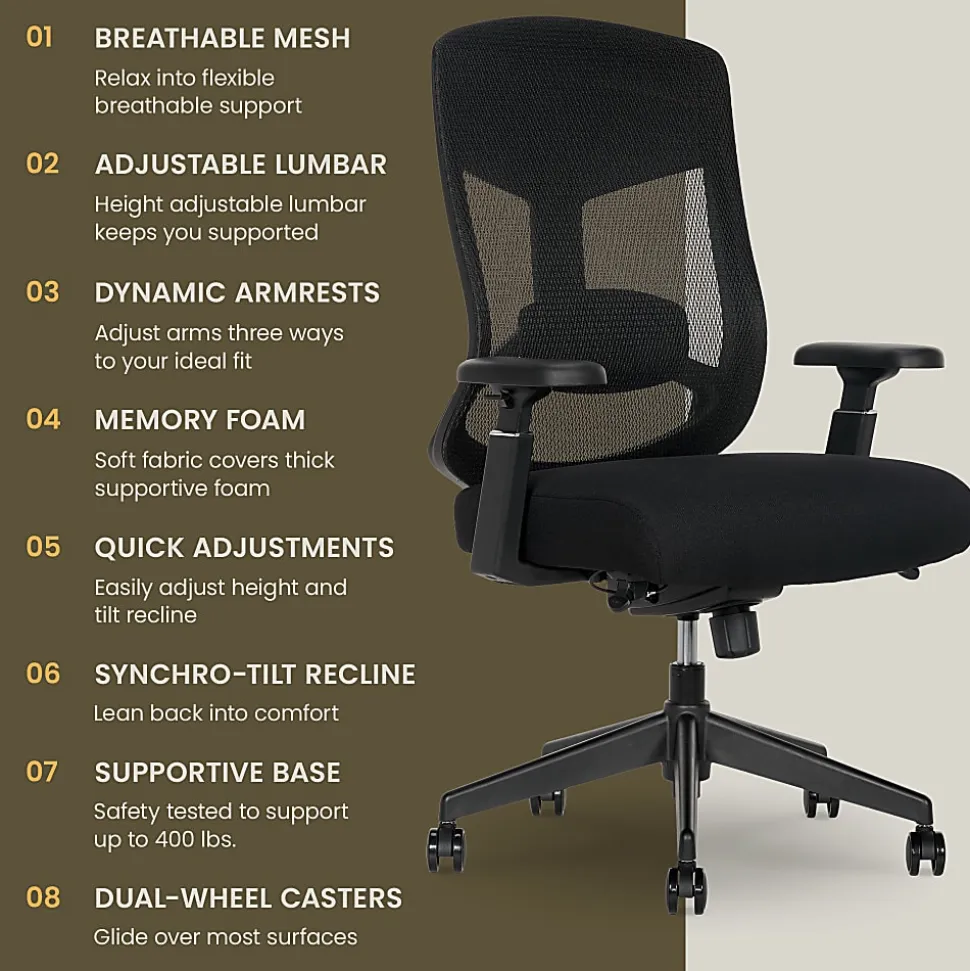 Serta Commercial Eco-2000 Big & Tall Ergonomic Mesh High-Back Executive Office Chair, Black