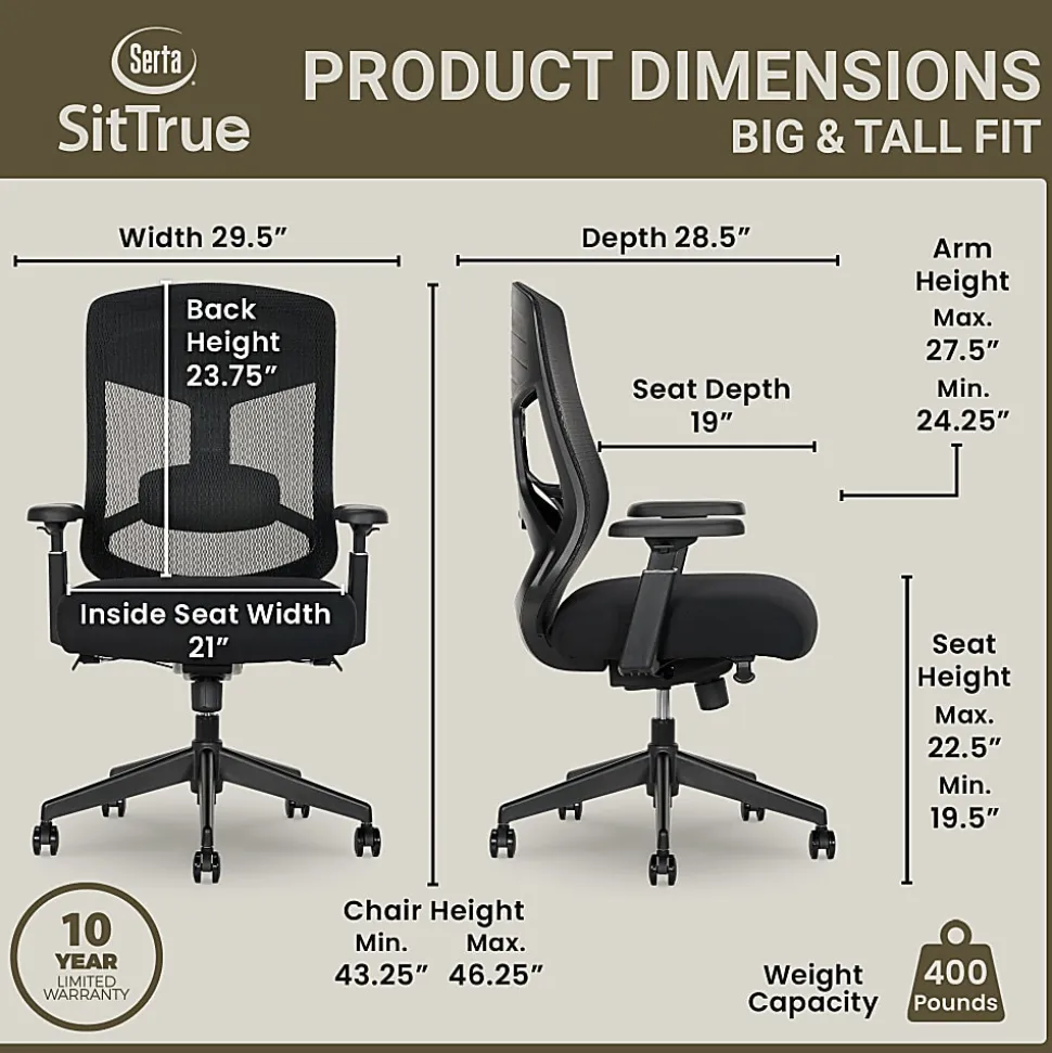 Serta Commercial Eco-2000 Big & Tall Ergonomic Mesh High-Back Executive Office Chair, Black