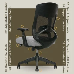 Serta Commercial Eco-2000 Big & Tall Ergonomic Mesh High-Back Executive Office Chair, Gray