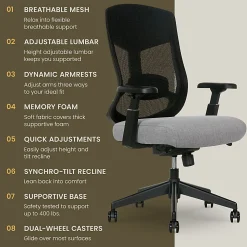 Serta Commercial Eco-2000 Big & Tall Ergonomic Mesh High-Back Executive Office Chair, Gray