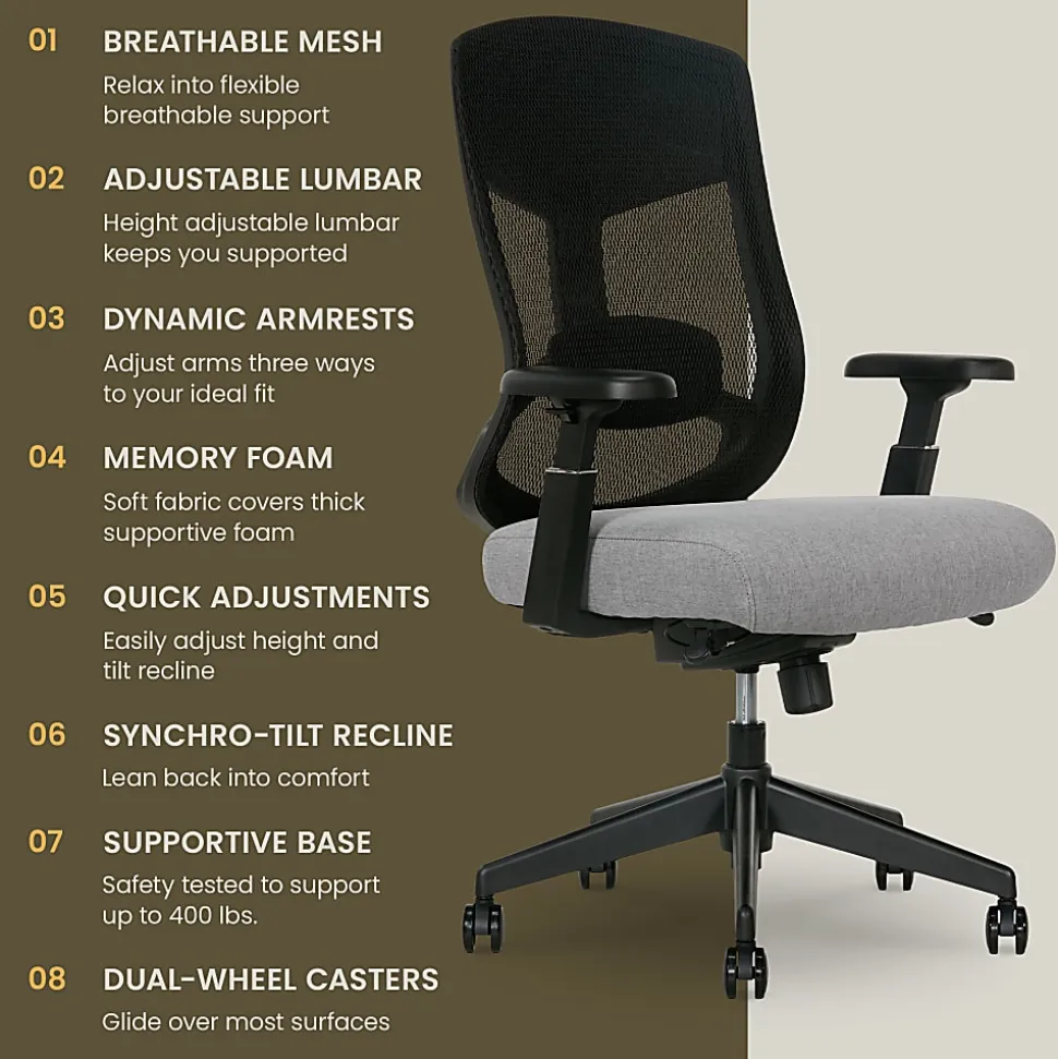 Serta Commercial Eco-2000 Big & Tall Ergonomic Mesh High-Back Executive Office Chair, Gray