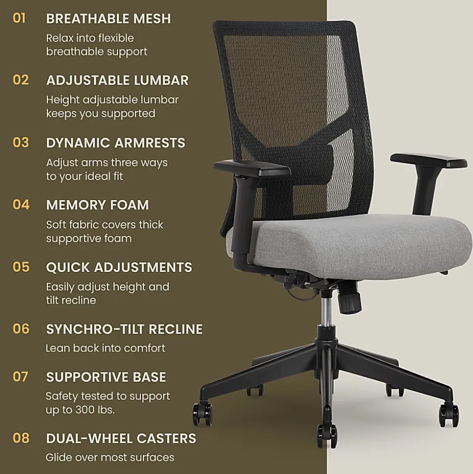 Serta Commercial Eco-2000 Ergonomic Mesh Mid-Back Task Chair, 43% Recycled, Gray