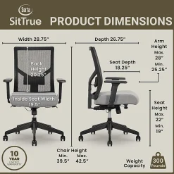 Serta Commercial Eco-2000 Ergonomic Mesh Mid-Back Task Chair, 43% Recycled, Gray