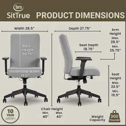 Serta® Commercial Eco-2000 Ergonomic Fabric Mid-Back Task Chair, Gray