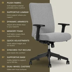 Serta® Commercial Eco-2000 Ergonomic Fabric Mid-Back Task Chair, Gray