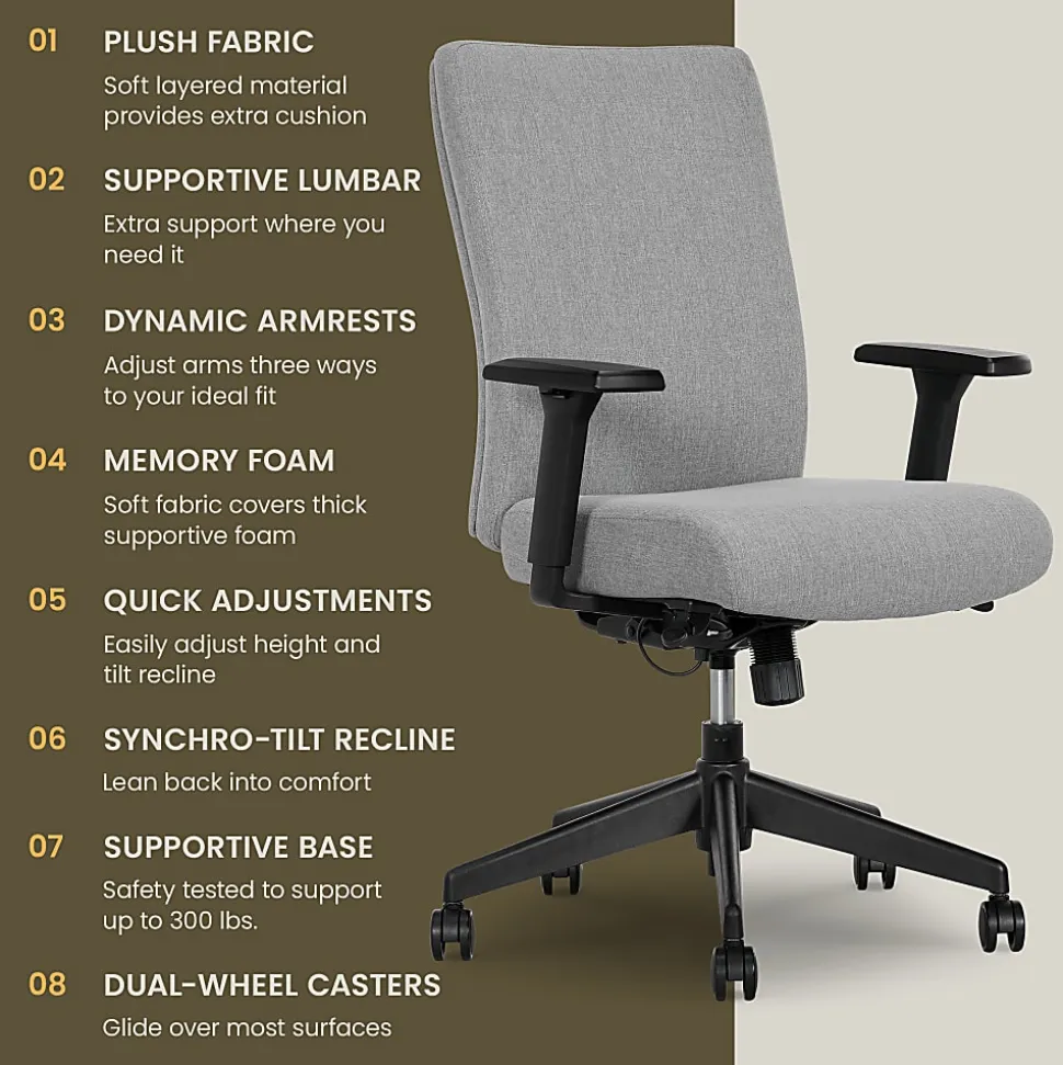 Serta® Commercial Eco-2000 Ergonomic Fabric Mid-Back Task Chair, Gray