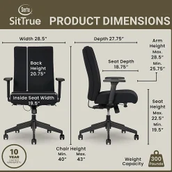Serta® Commercial Eco-2000 Ergonomic Fabric Mid-Back Task Chair, Black