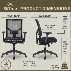 Serta Commercial Eco-2000 Ergonomic Mesh Mid-Back Task Chair, 43% Recycled, Black