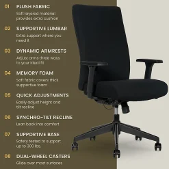 Serta® Commercial Eco-2000 High-Back Ergonomic Fabric Chair, Black