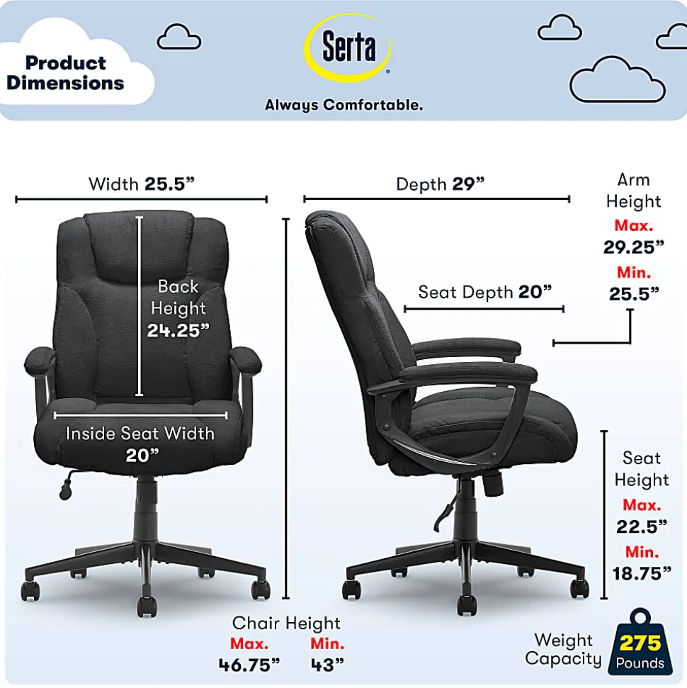 Serta® Connor High-Back Office Chair, Microfiber, Black