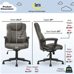 Serta® Connor High-Back Office Chair, Bonded Leather, Gray