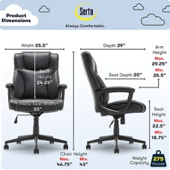 Serta® Connor Office Chair, Bonded Leather, Black