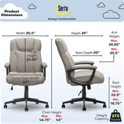 Serta Connor Office Chair, Microfiber, Light Gray