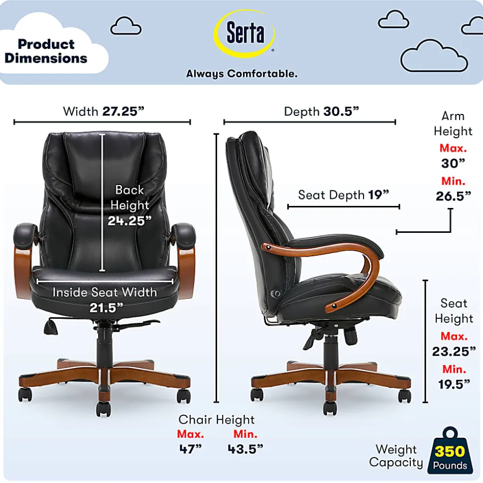 Serta® Conway Big & Tall Bonded Leather High-Back Office Chair, Black/Dark Redwood