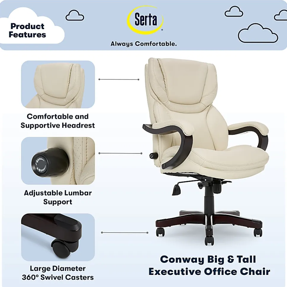 Serta® Conway Big & Tall Bonded Leather High-Back Office Chair, Inspired Ivory/Espresso