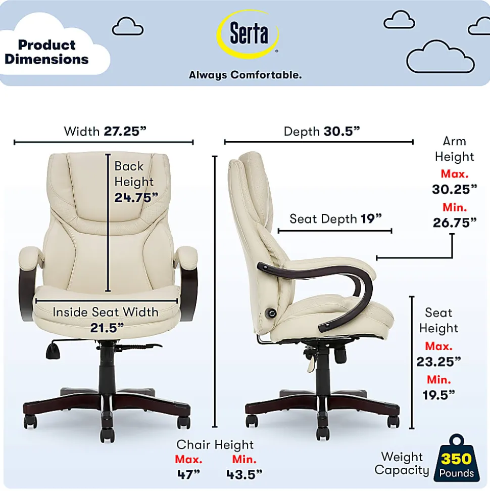Serta® Conway Big & Tall Bonded Leather High-Back Office Chair, Inspired Ivory/Espresso