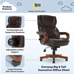 Serta® Conway Big & Tall Bonded Leather High-Back Office Chair, Biscuit/Espresso