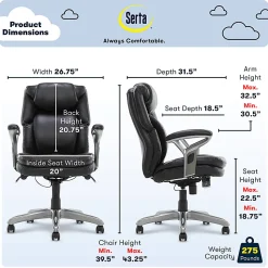 Serta® Conway Big & Tall Bonded Leather High-Back Office Chair, Biscuit/Espresso